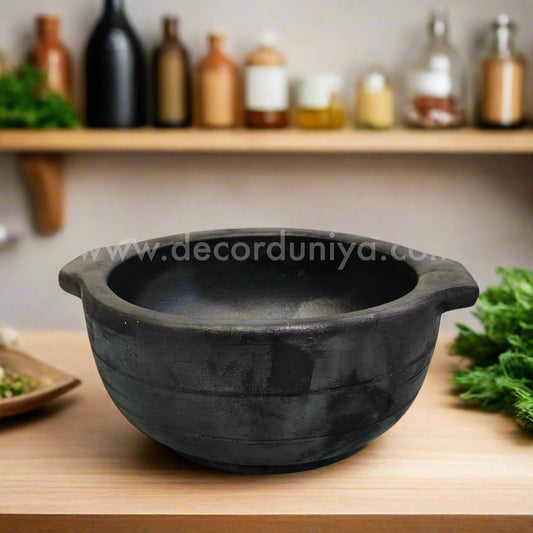 Black Clay Pot | Pan Type with Flat Bottom - B101