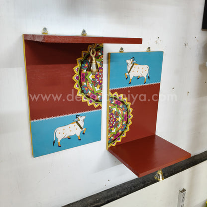 Wooden Kolam Wall Shelf, Vilakku Madam (Pair - 2 pcs) -  VMB7