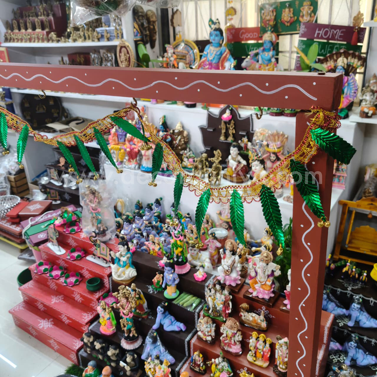 Backdrop Flower Stand for Pooja with Green Thoranam - BFS02