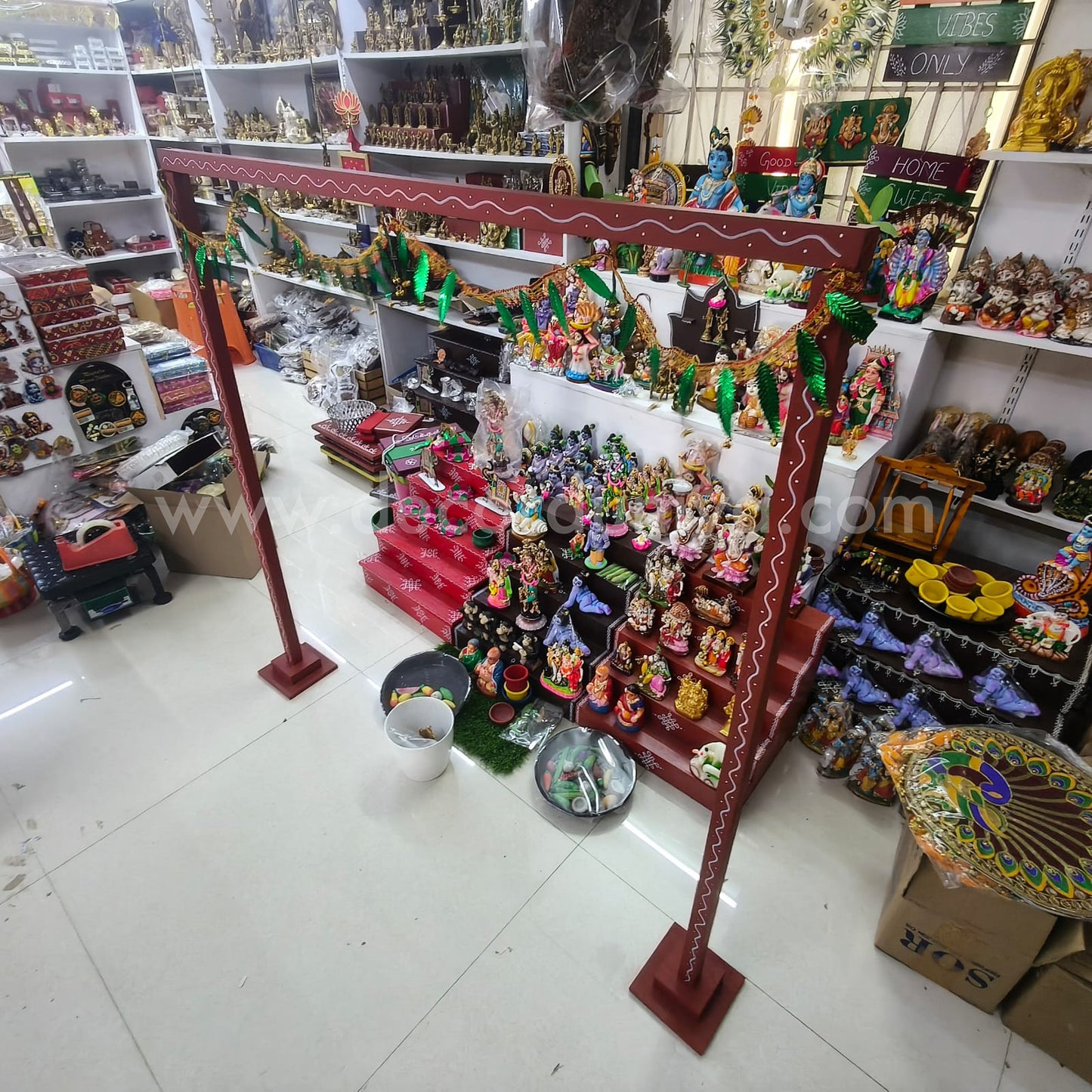 Backdrop Flower Stand for Pooja with Green Thoranam - BFS02