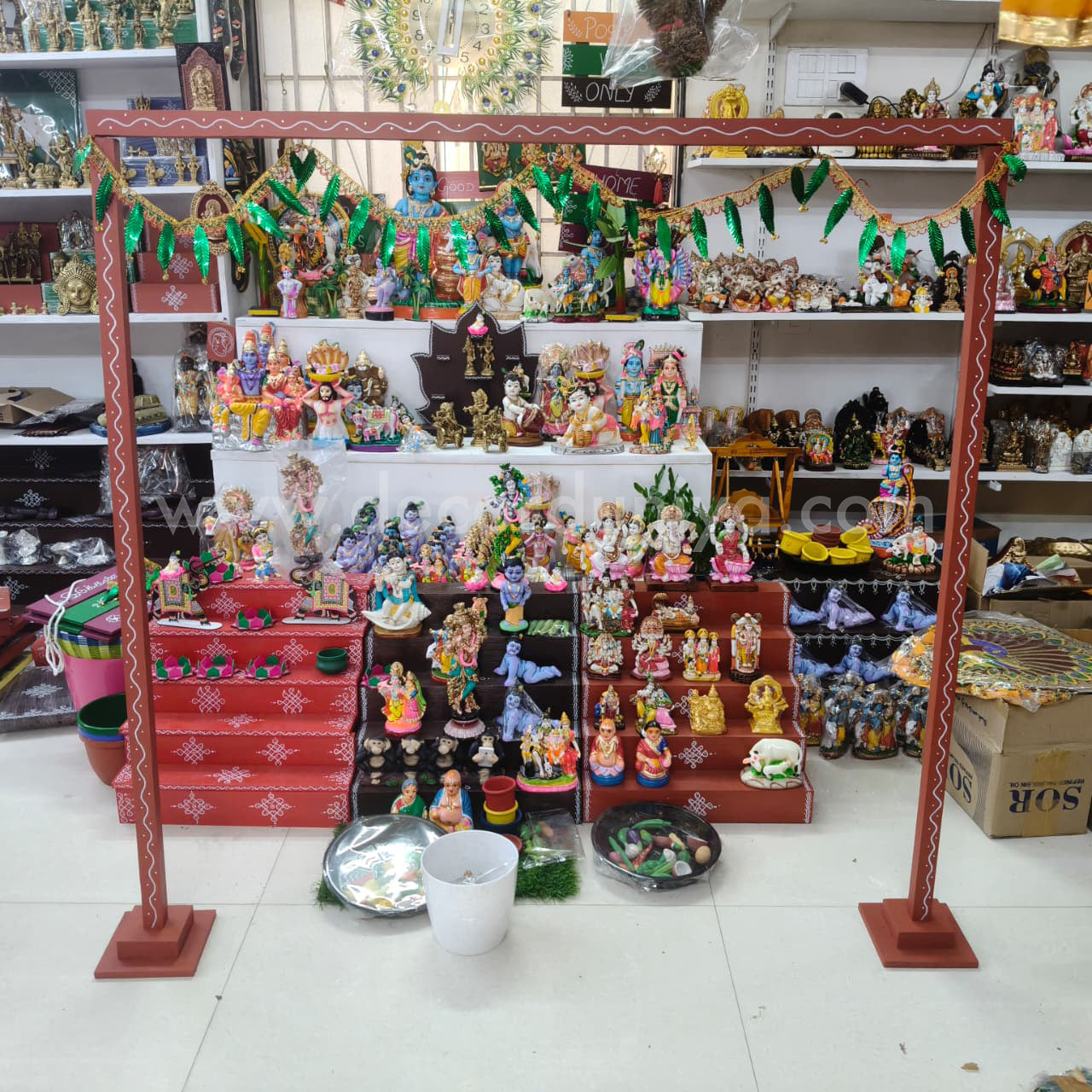 Backdrop Flower Stand for Pooja with Green Thoranam - BFS02