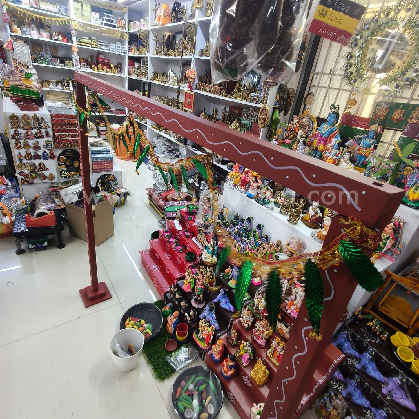 Backdrop Flower Stand for Pooja with Green Thoranam - BFS02