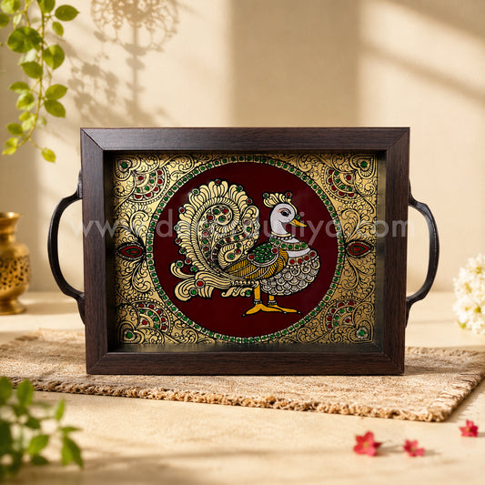Annapakshi Multipurpose Tray with Reverse Glass Painting | Traditional Tanjore Art – PVK1