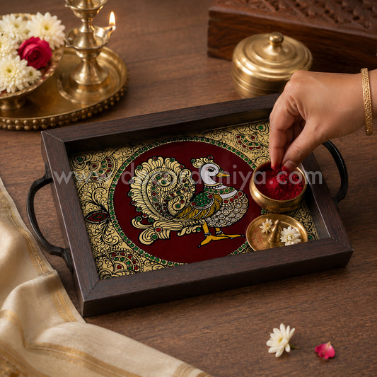 Annapakshi Multipurpose Tray with Reverse Glass Painting | Traditional Tanjore Art – PVK1