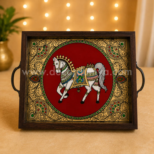 Horse Multipurpose Tray with Reverse Glass Painting | Traditional Tanjore Art – PVK10