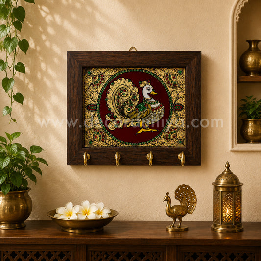 Annapakshi Key holder | Reverse Glass Painting | Tanjore Artwork - PVK101