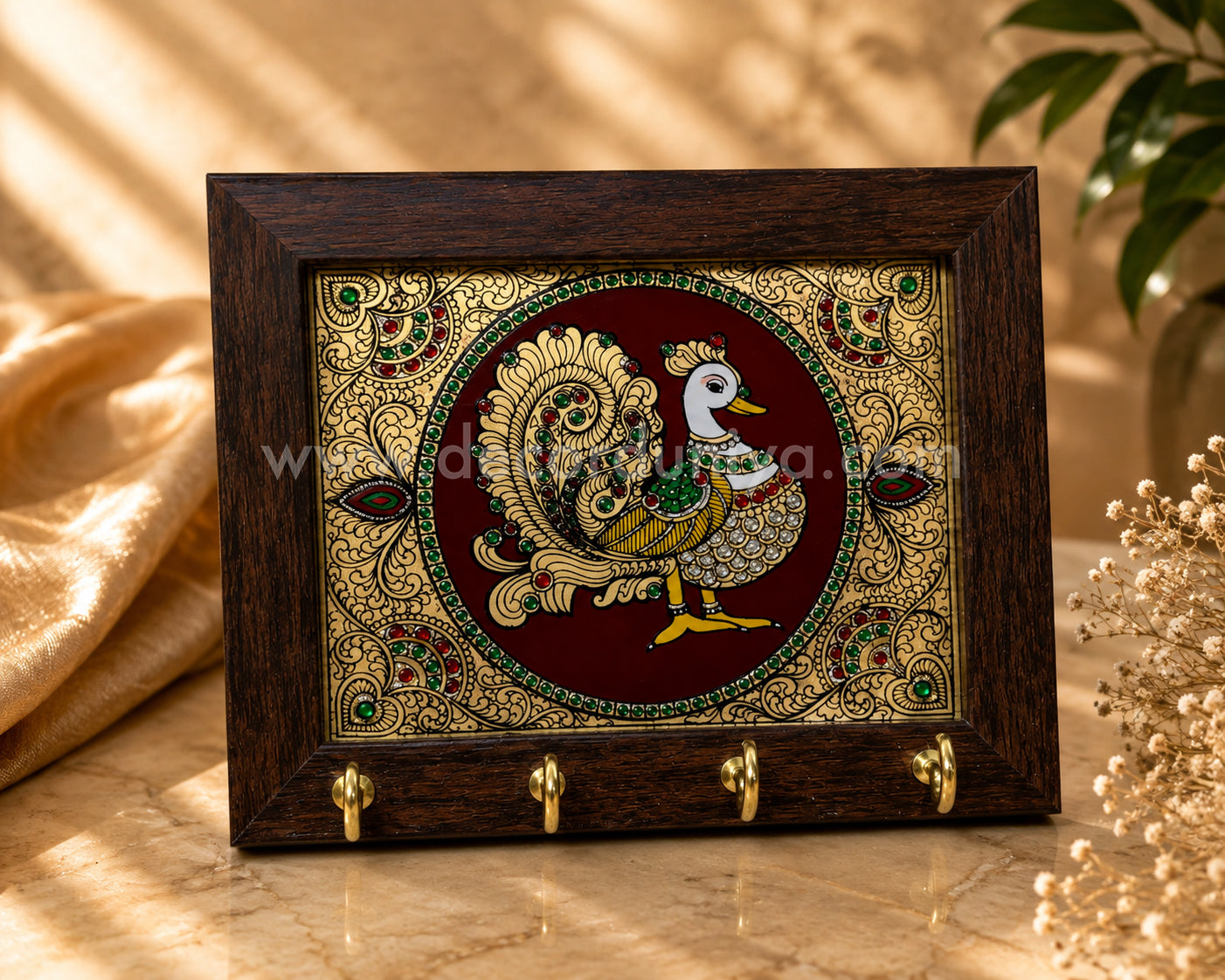 Annapakshi Key holder | Reverse Glass Painting | Tanjore Artwork - PVK101