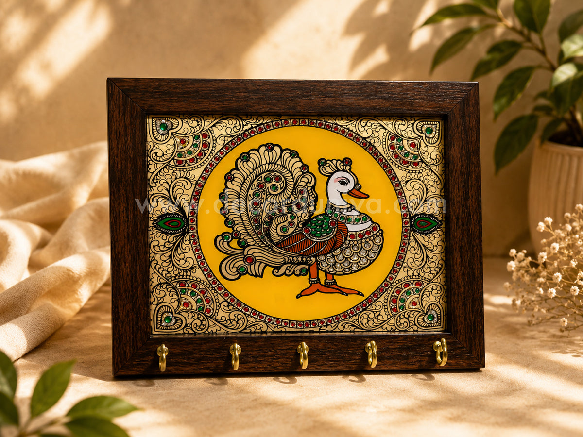 Annapakshi Key holder | Reverse Glass Painting | Tanjore Artwork - PVK111