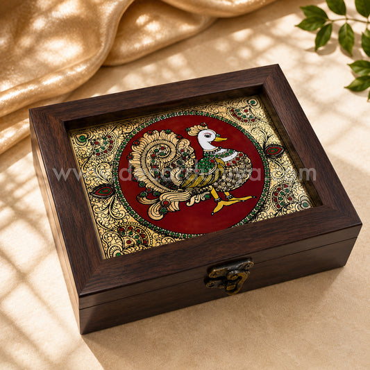 Annapakshi Jewellery Box with Reverse Glass Painting | Traditional Tanjore Art – PVK13