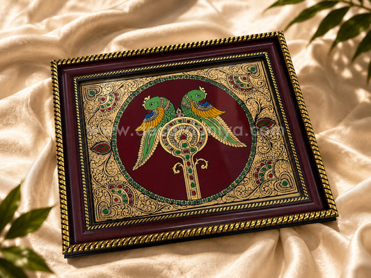 Twin Parrot Wall Hanging Frame with Reverse Glass Painting | Traditional Tanjore Art – PVK16