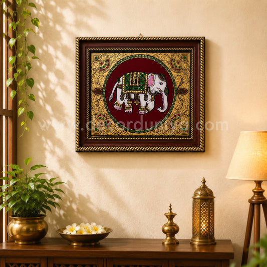 Elephant Wall Hanging Frame with Reverse Glass Painting | Traditional Tanjore Art – PVK18