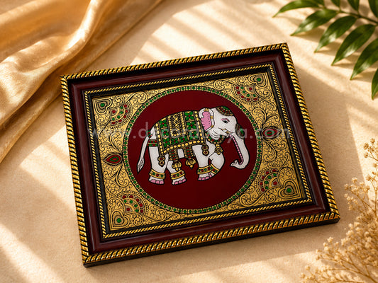 Elephant Wall Hanging Frame with Reverse Glass Painting | Traditional Tanjore Art – PVK18