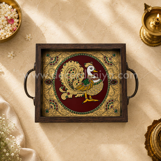 Annapakshi Multipurpose Tray with Reverse Glass Painting | Traditional Tanjore Art – PVK5