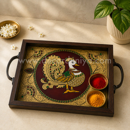 Annapakshi Multipurpose Tray with Reverse Glass Painting | Traditional Tanjore Art – PVK5