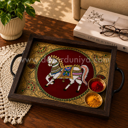 Horse Multipurpose Tray with Reverse Glass Painting | Traditional Tanjore Art – PVK8