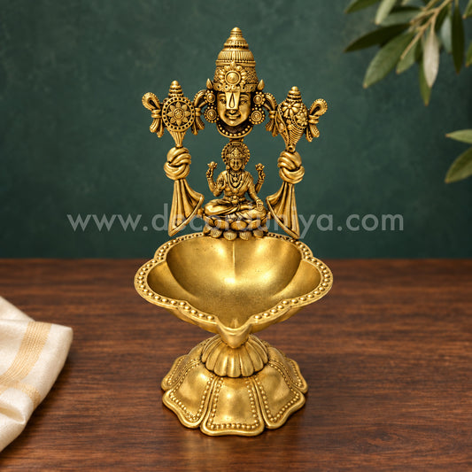 Perumal Lakshmi Vilakku | Lord Venkateswara & Goddess Lakshmi Brass Lamp | Decor Duniya Brass Idols | Pooja & Home Décor – RBN62