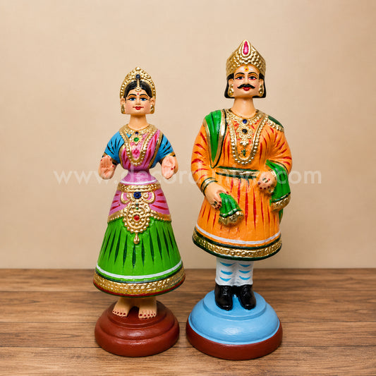 Raja Rani Thanjavur Dancing Dolls | Traditional Thalaiyatti Bommai Couple | Paper Mache | 12 Inches- TD106