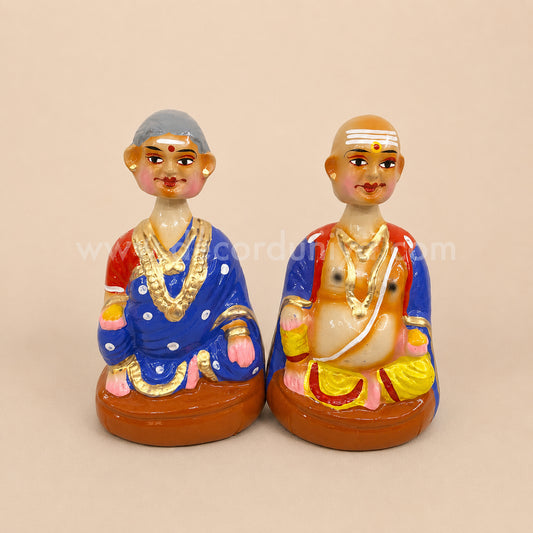 Chettiar Couple Thanjavur Dancing Doll | Thatha Patti Thalaiyatti Bommai | Paper Mache | 6 Inches - TD111