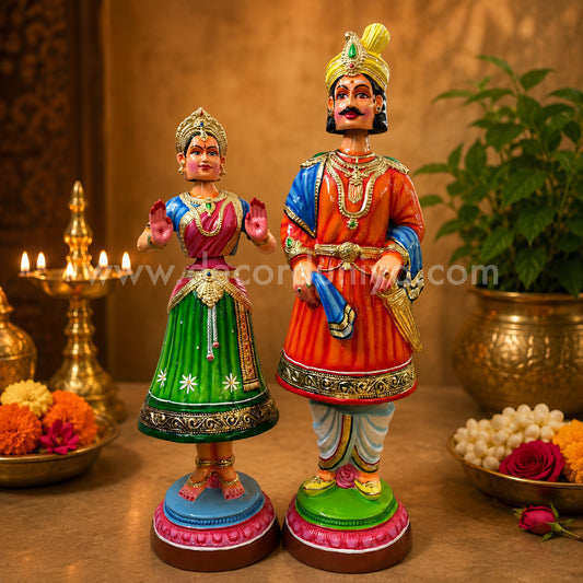 Raja Rani Thanjavur Dancing Dolls | Traditional Thalaiyatti Bommai Couple | Paper Mache | 3.5ft - TD120