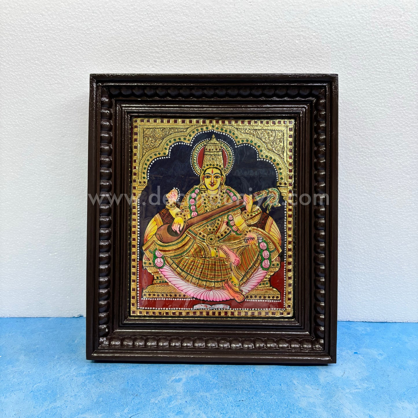 Tanjore Painting | Saraswathi | Chettinad Frame | - Gold Foil  - TPM117