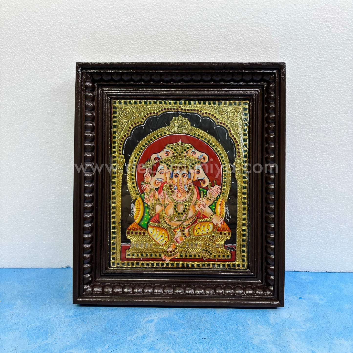 Tanjore Painting | Panchamuga Ganapathy  | Chettinad Frame | - Gold Foil  - TPM122
