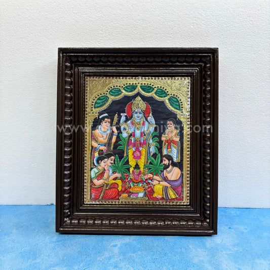 Tanjore Painting | Sathyanarayana Poojai  | Chettinad Frame | - Gold Foil  - TPM126