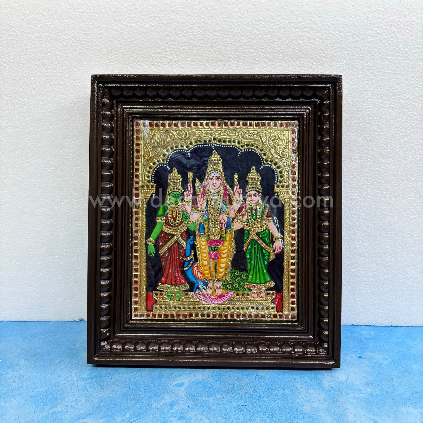 Tanjore Painting | Murugar Valli Deivanai | MVD  | Chettinad Frame | - Gold Foil  - TPM132