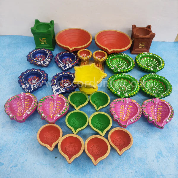 Karthigai Deepam - Vilakku Combo - Color Clay Diya Gift Box - VC3 - set of 27 lamps