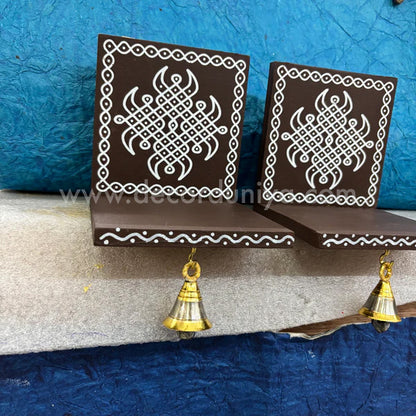 Wooden Kolam Wall Shelf Pair, Vilakku madam - VM10