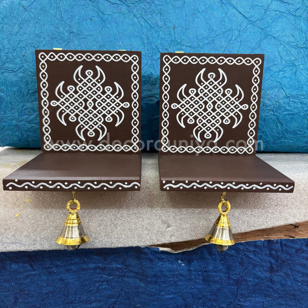 Wooden Kolam Wall Shelf Pair, Vilakku madam - VM10