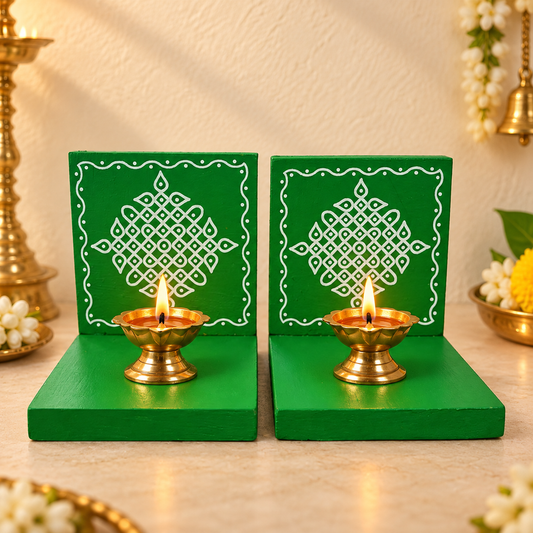 Wooden Kolam Wall Shelf Pair | Vilakku madam - VM36