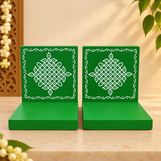 Wooden Kolam Wall Shelf Pair | Vilakku madam - VM36