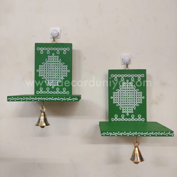Wooden Kolam Wall Shelf Pair, Vilakku madam - VM5