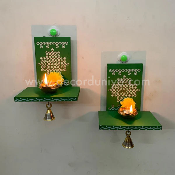 Wooden Kolam Wall Shelf Pair, Vilakku madam - VM5