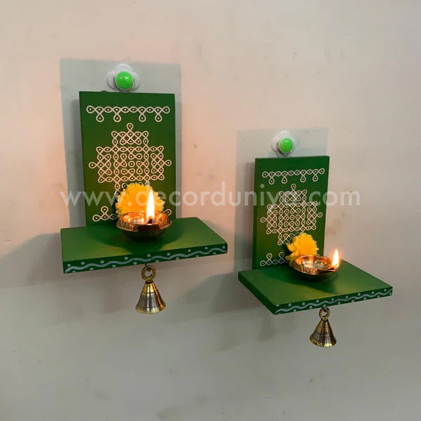 Wooden Kolam Wall Shelf Pair, Vilakku madam - VM5