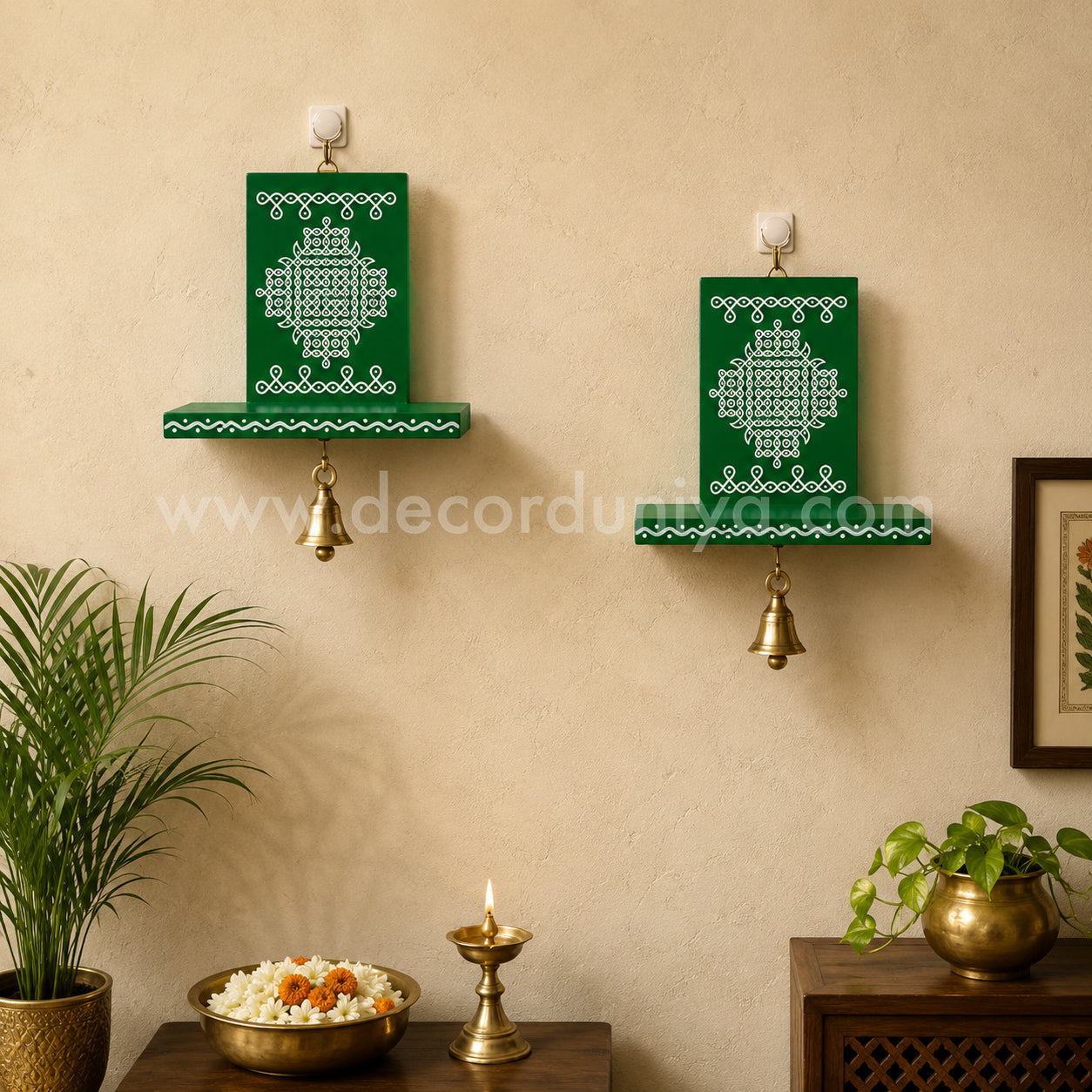 Wooden Kolam Wall Shelf Pair, Vilakku madam - VM5