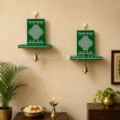 Wooden Kolam Wall Shelf Pair, Vilakku madam - VM5