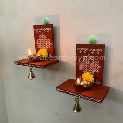 Wooden Kolam Wall Shelf Pair, Vilakku madam - VM6