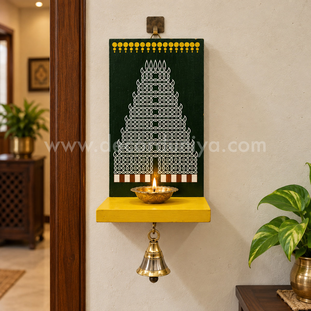 Wooden Kolam Wall Shelf, Vilakku Madam - VMN10