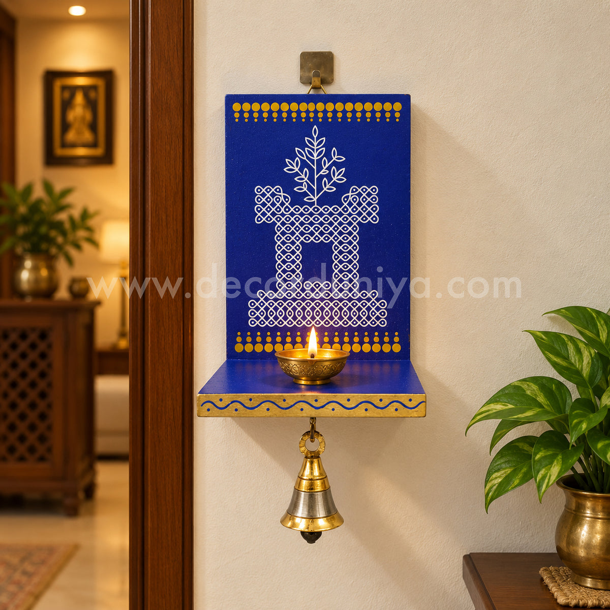 Wooden Kolam Wall Shelf, Vilakku Madam - VMN13