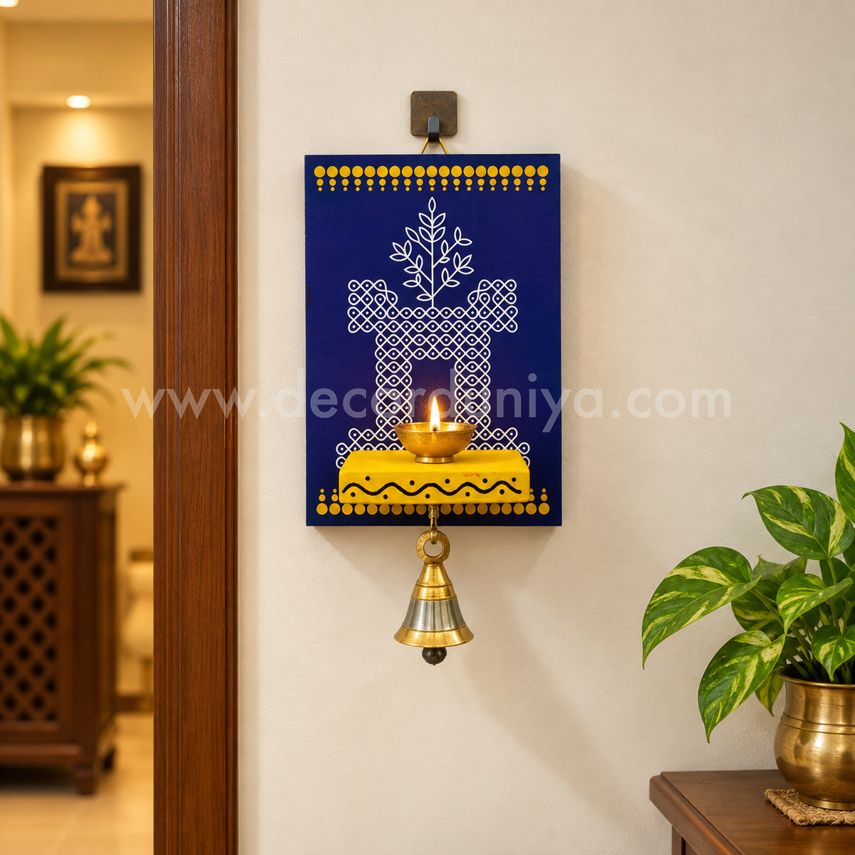 Wooden Kolam Wall Shelf, Vilakku Madam - VMN3