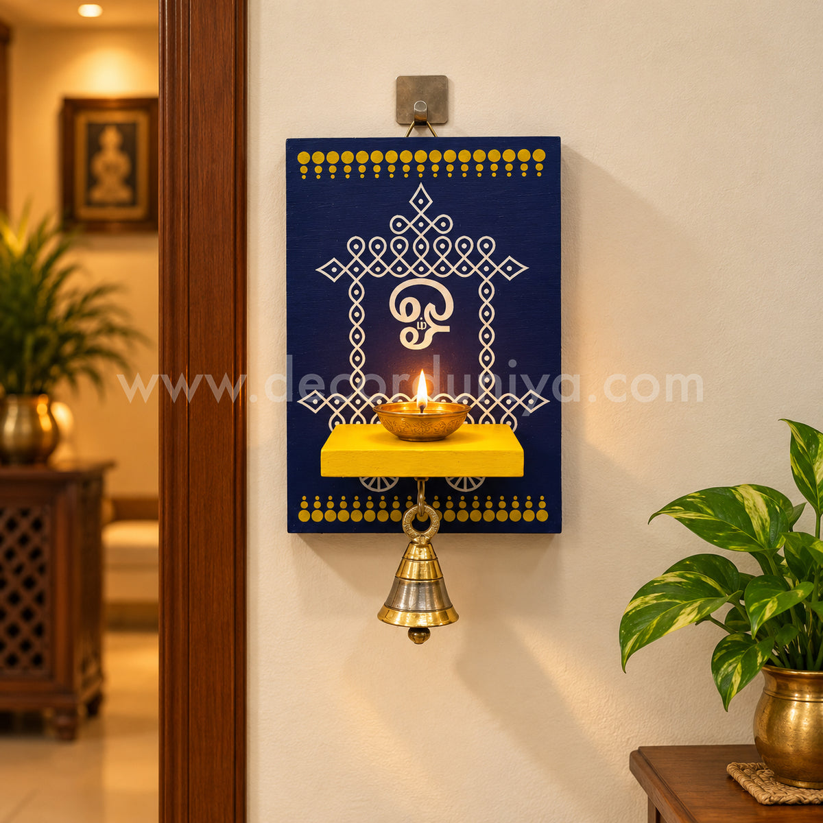 Wooden Kolam Wall Shelf, Vilakku Madam - VMN8