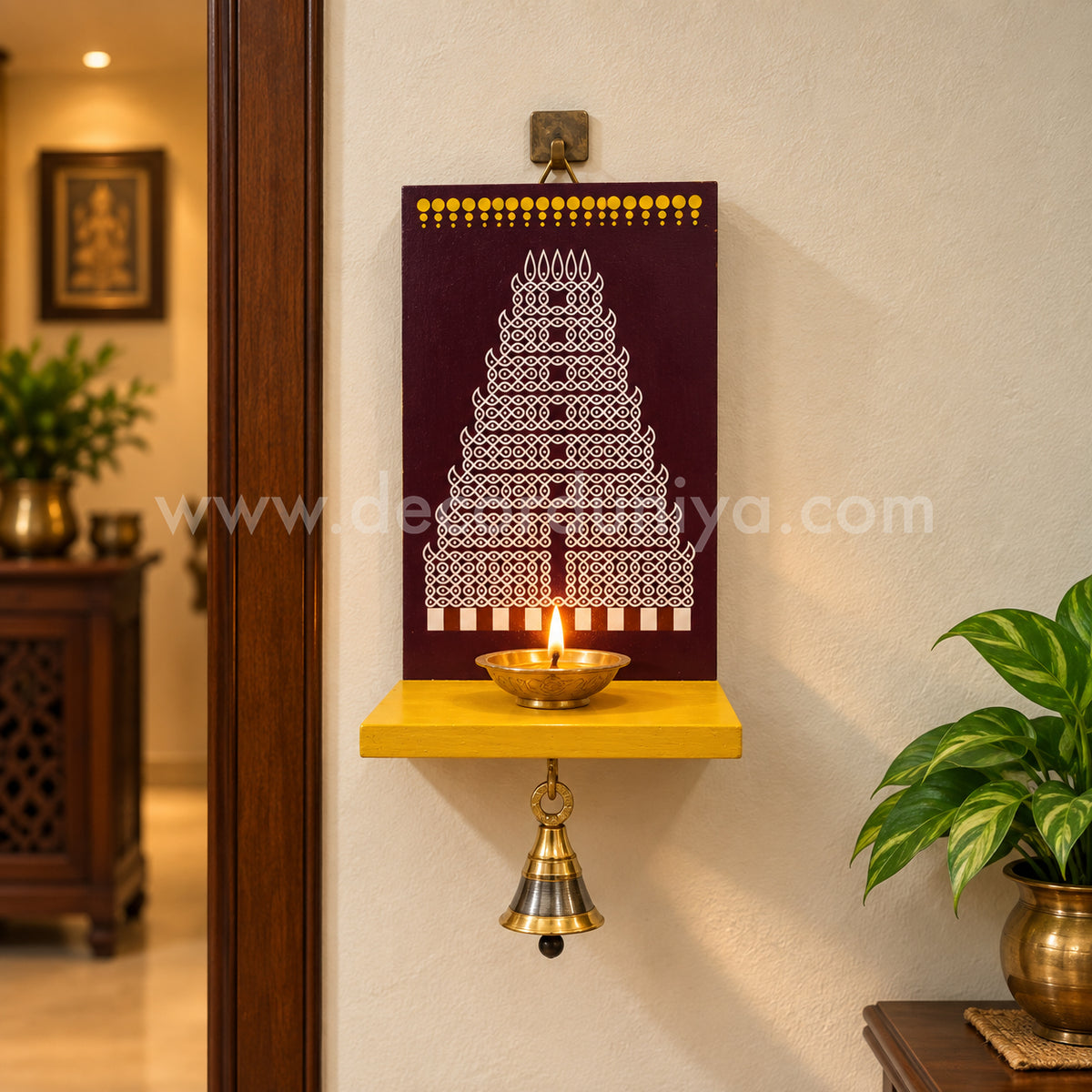Wooden Kolam Wall Shelf, Vilakku Madam - VMN9