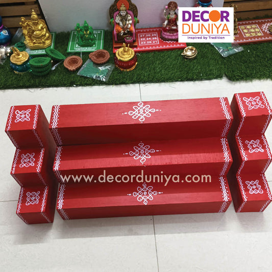 3 Step Golu Padi - Vigraham Stand - with Pair of Diya stand - VS01
