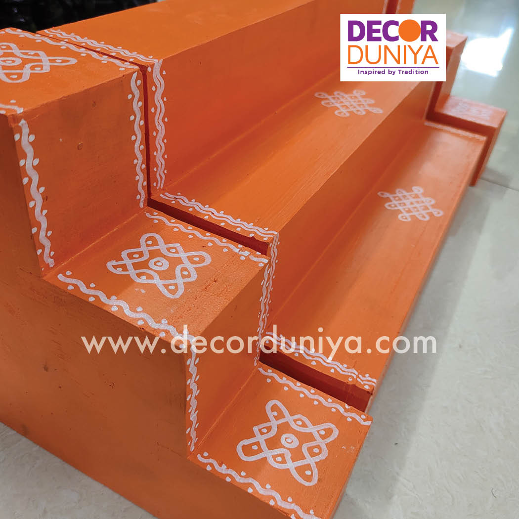 3 Step Golu Padi - Vigraham Stand - with Pair of Diya stand - VS06