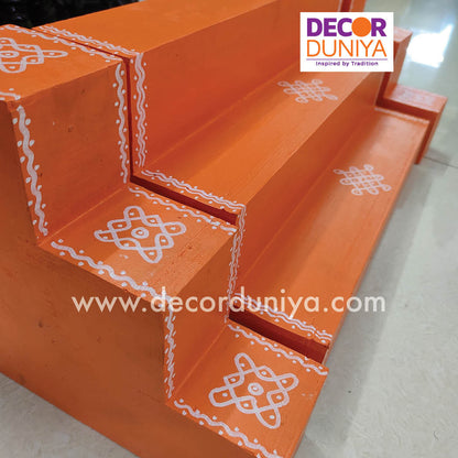 3 Step Golu Padi - Vigraham Stand - with Pair of Diya stand - VS06