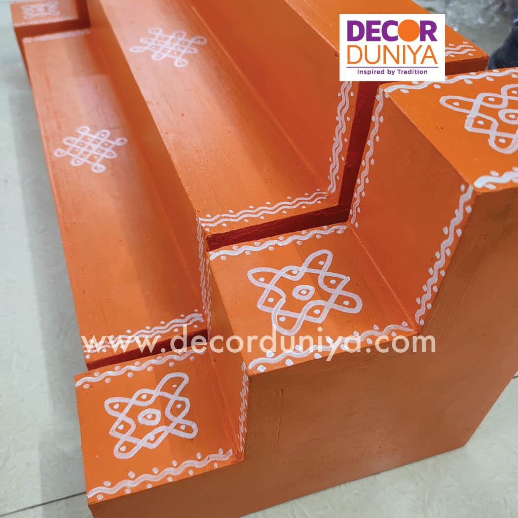 3 Step Golu Padi - Vigraham Stand - with Pair of Diya stand - VS06