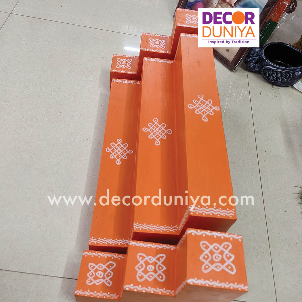 3 Step Golu Padi - Vigraham Stand - with Pair of Diya stand - VS06