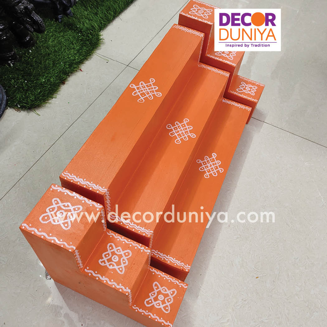 3 Step Golu Padi - Vigraham Stand - with Pair of Diya stand - VS06