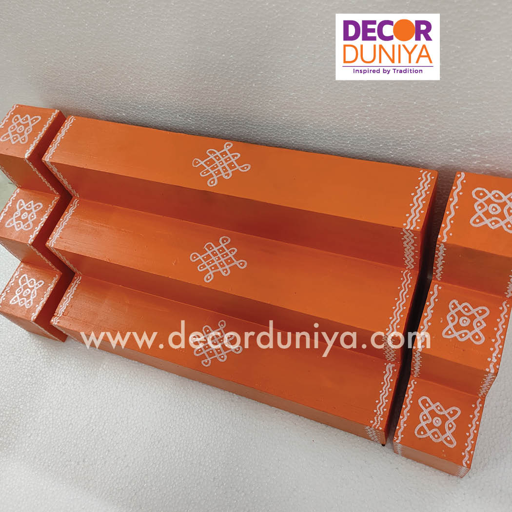 3 Step Golu Padi - Vigraham Stand - with Pair of Diya stand - VS06